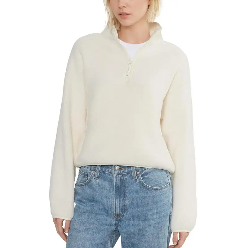 Women’s Fleece Cropped Pullover – Half Zip Sherpa Jacket with Pockets