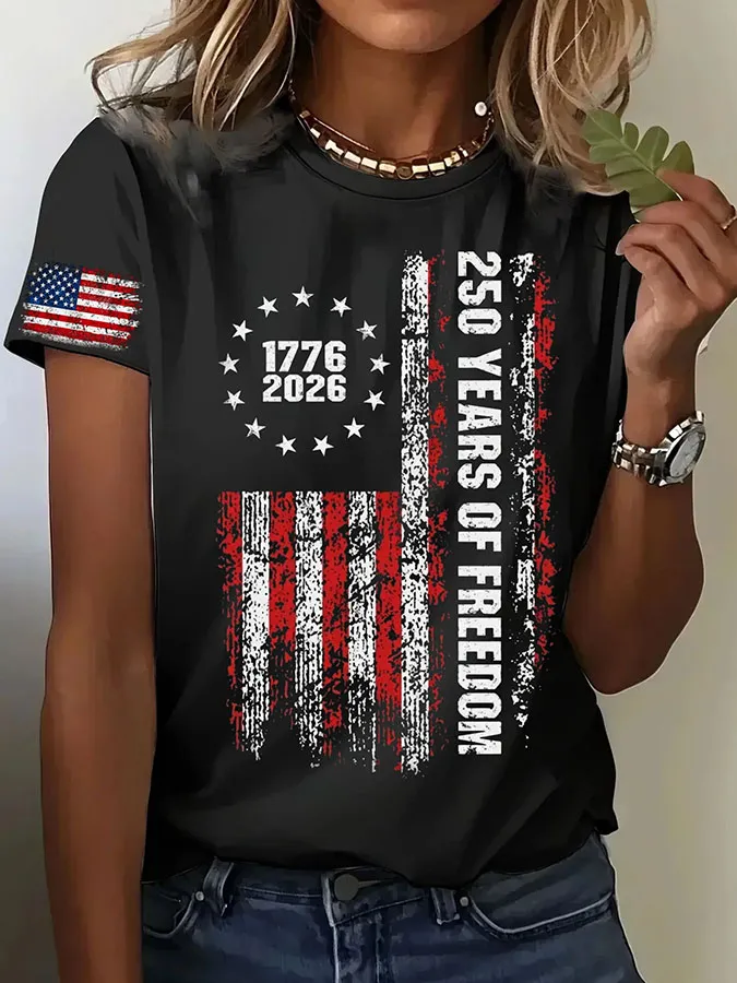 Women'S Retro American Independence Day 250Th Anniversary Printed Short Sleeved T-Shirt