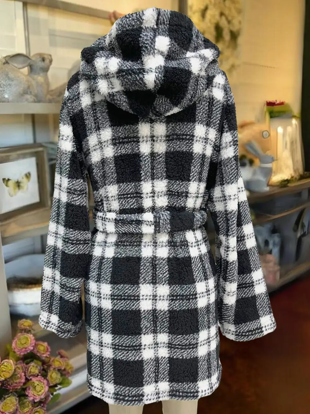 Plush Hooded Robe Plaid