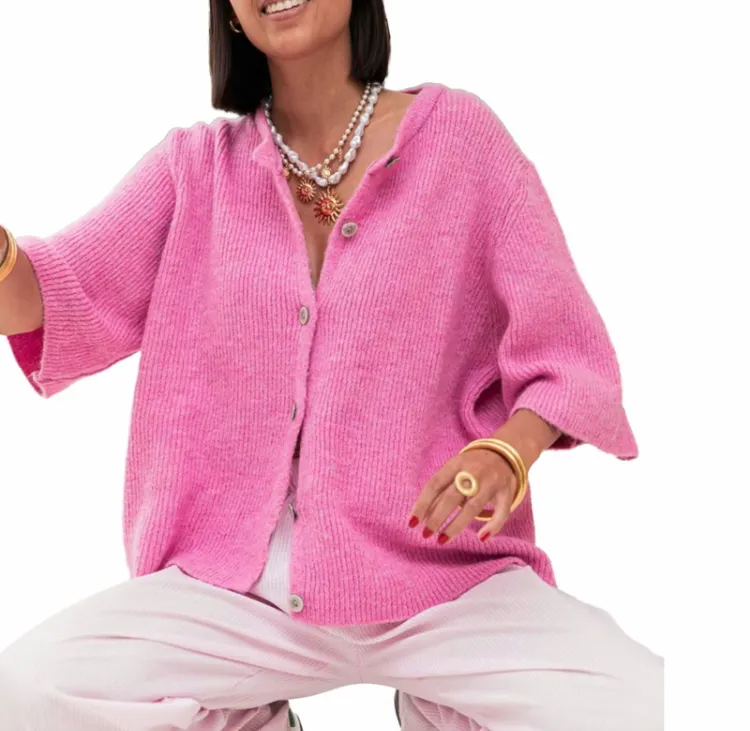 Women's  Knit Cardigan – Half Sleeve, Solid Color, Button-Up, Lightweight Knitwear for Daily Wear