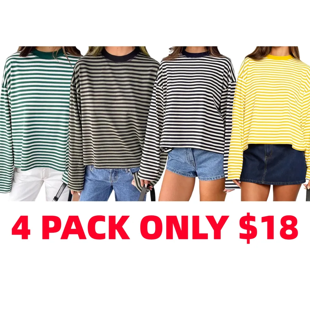 Women Long Sleeve Crew Neck Loose Striped T Shirt