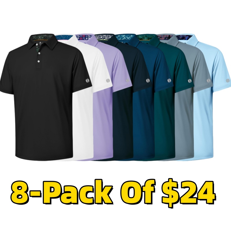 Golf Shirts for Men Short Sleeve Moisture Wicking Solid Performance Designed Print Collared Casual Polo Shirt