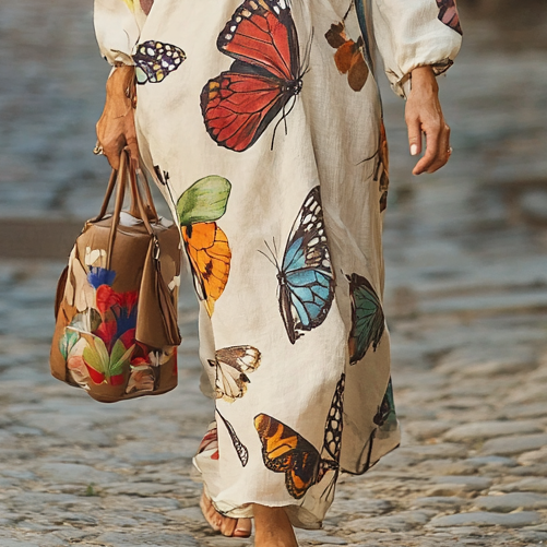 Vintage Loose Linen Patchwork Dress e3db