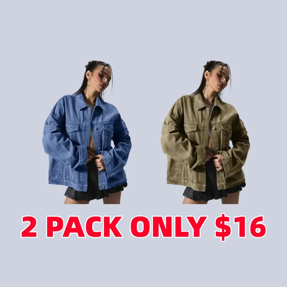 Women's Plain Button Front Drop Shoulder Denim Coat