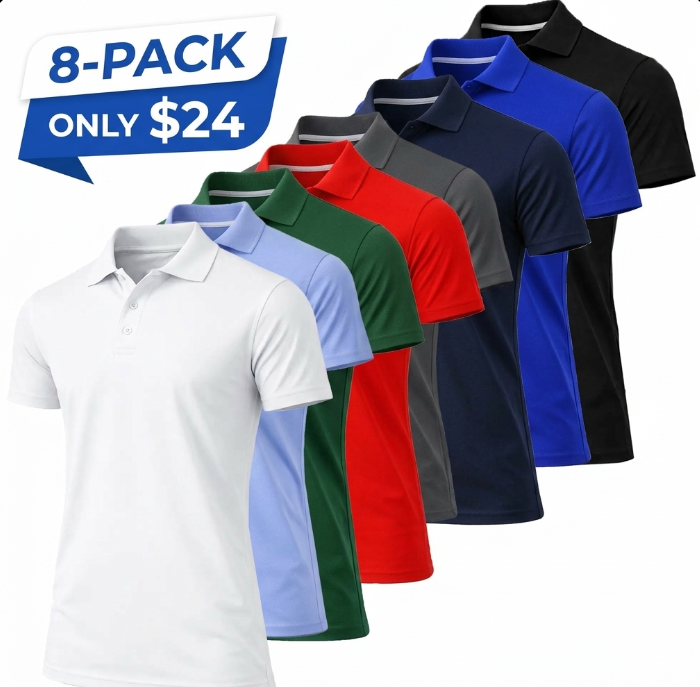 Men's Performance Polo Shirt with Ribbed Sleeves
