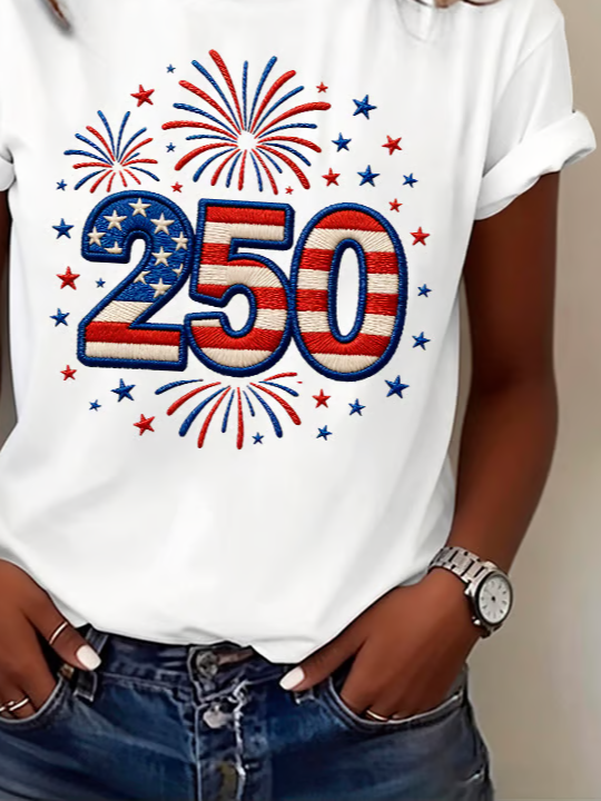 Women's Short Sleeve T-shirt Summer White Independence Day (Flag) Printing Jersey Crew Neck Daily Going Out Casual Top