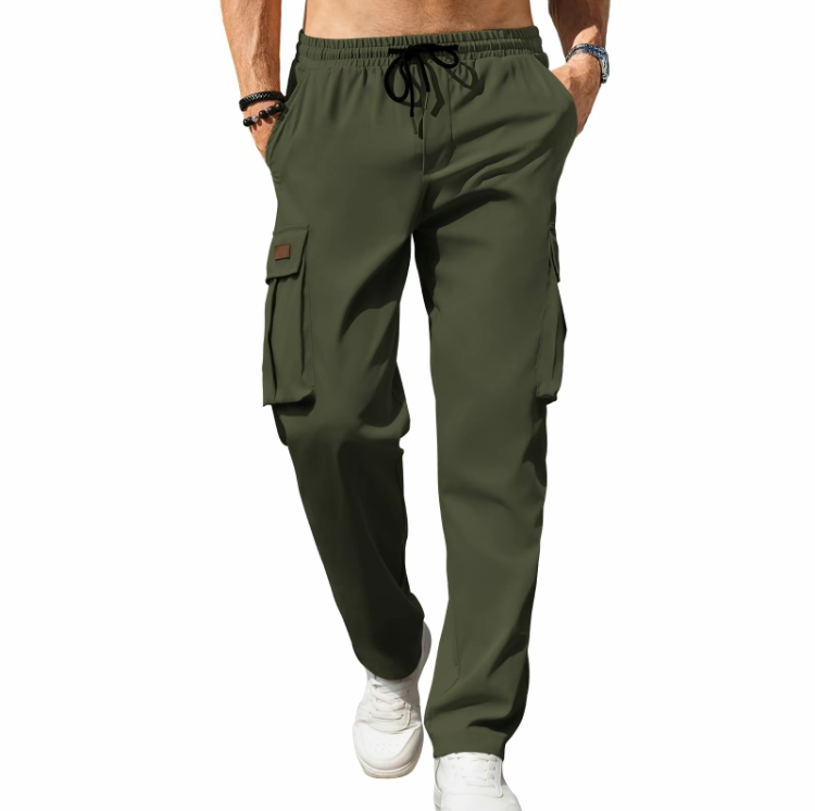 Men's Cargo Pants – Casual Loose Fit Sweatpants with Drawstring Waist and Multi Pockets