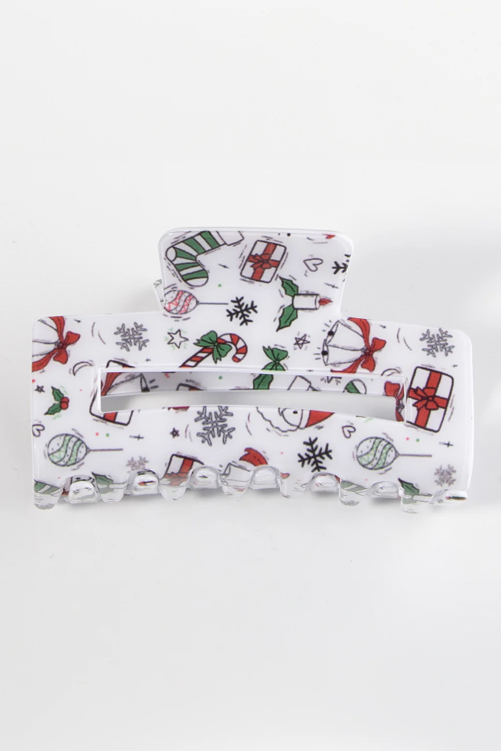 White Christmas Pattern Print Cut Out Hair Claw Clip