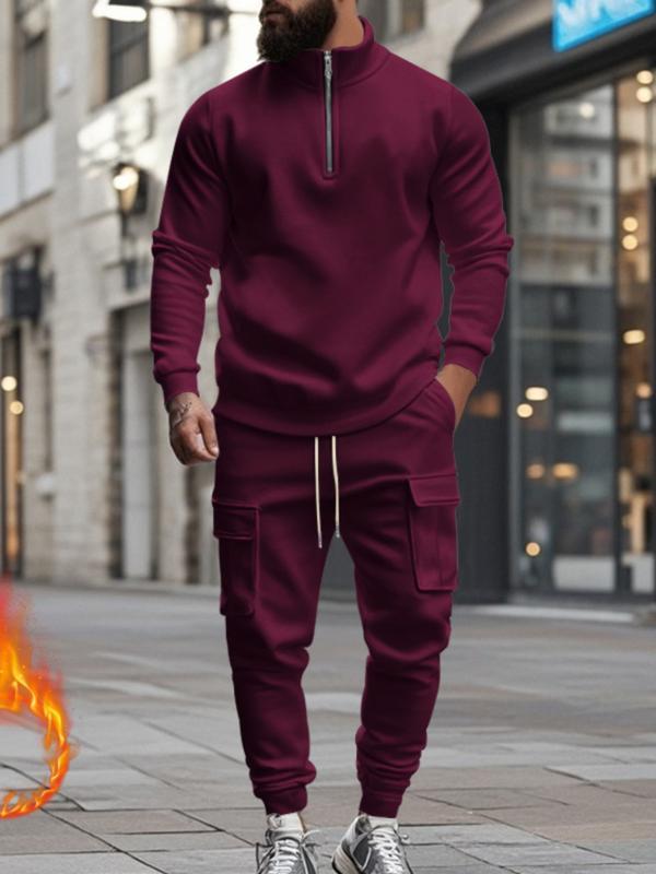 Two-Piece Set – Stand Collar Zip-Up Jacket & Cargo Jogger Pants