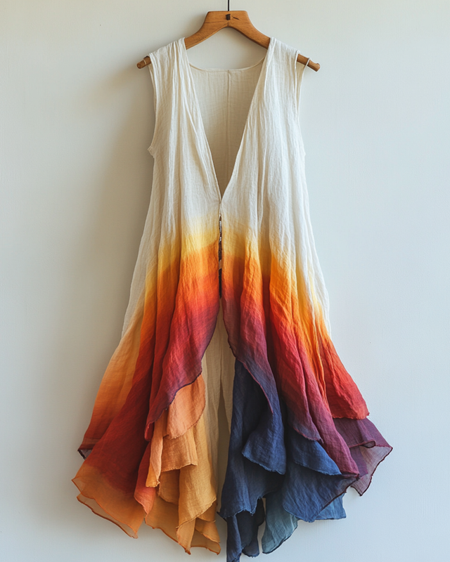 Summer Rainbow Contrast Gradient Chiffon Sleeveless Cardigan bcb4
