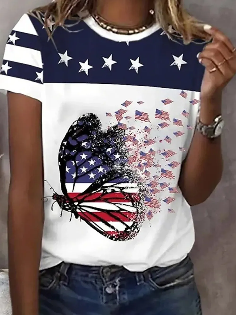 Vintage 3D Printing Crew Neck Short Sleeve T-shirt