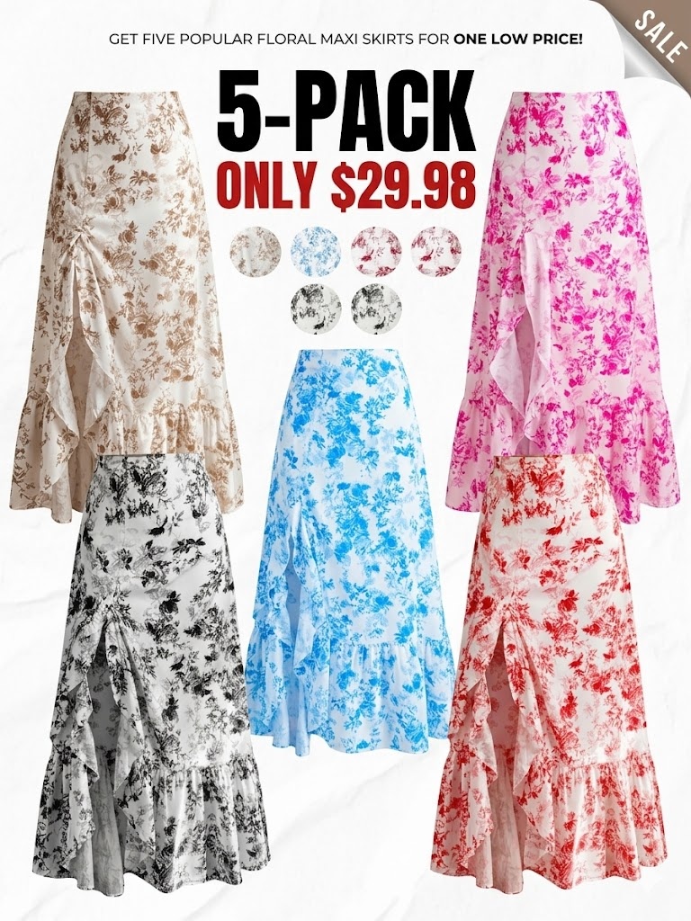 Bohemian Elegant Floral Print Irregular Ruffle A-Line Midi Skirt