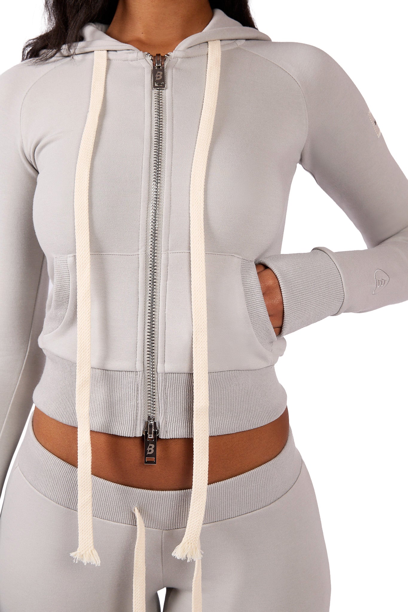 BODY KNITWEAR ZIP HOODIE (PALE GREY)