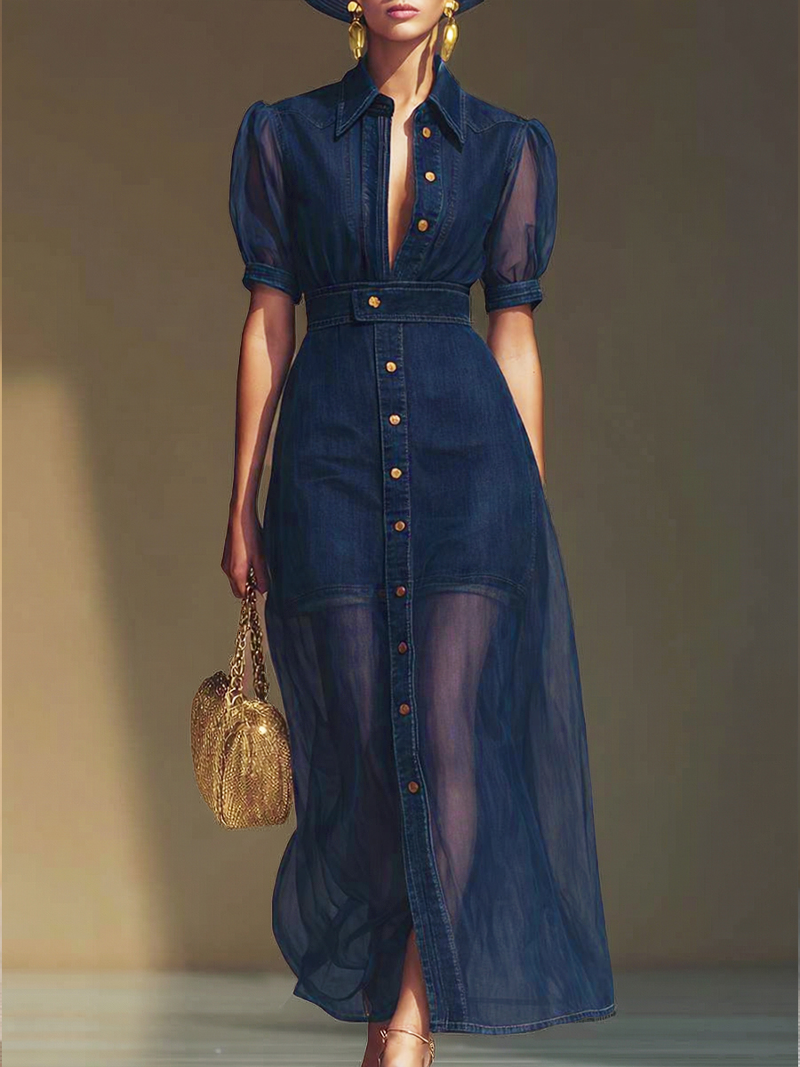 Women's Patchwork Organza Mini Dress And Organza Skirt Two-piece Set