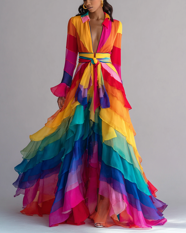 Women's Vibrant Summer Rainbow-Colored Dress 9439