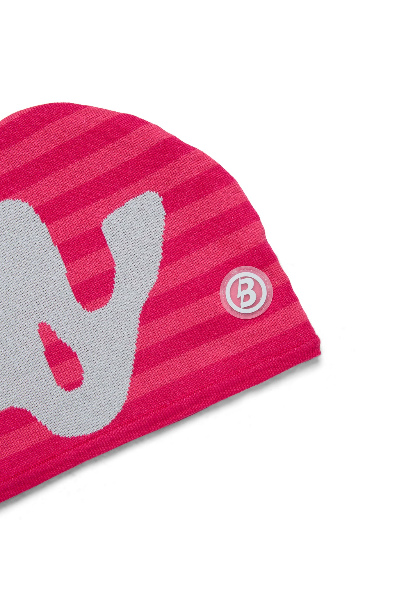 STRIPED KNIT BEANIE (STRAWBERRY PINK/GREY)