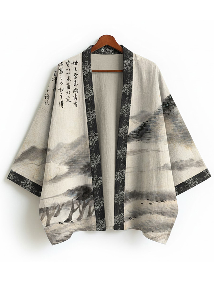 Ink Painting Art Pattern Linen Kimono Cardigan