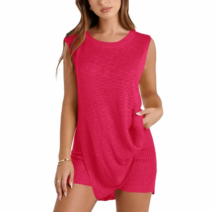 Women's Knit 2 Piece Summer Set – Tunic Top & Shorts