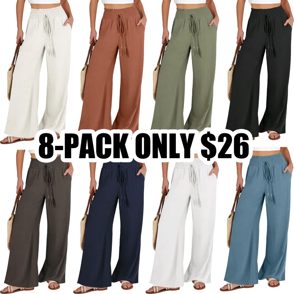 ANRABESS Women's Linen Palazzo Pants – Summer Casual High Waist Wide-Leg Trousers with Pockets