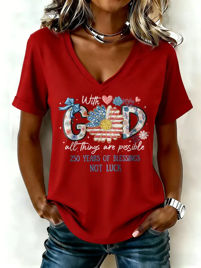 Women's casual retro American 250th T-shirt