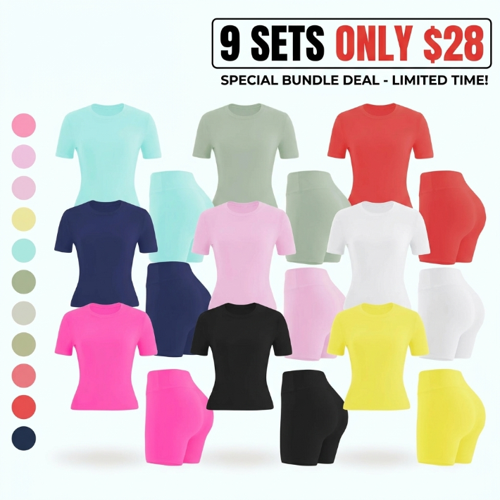 Women's Two-piece Set, Solid Color Tee & High Waist Skinny Shorts Tracksuit Set