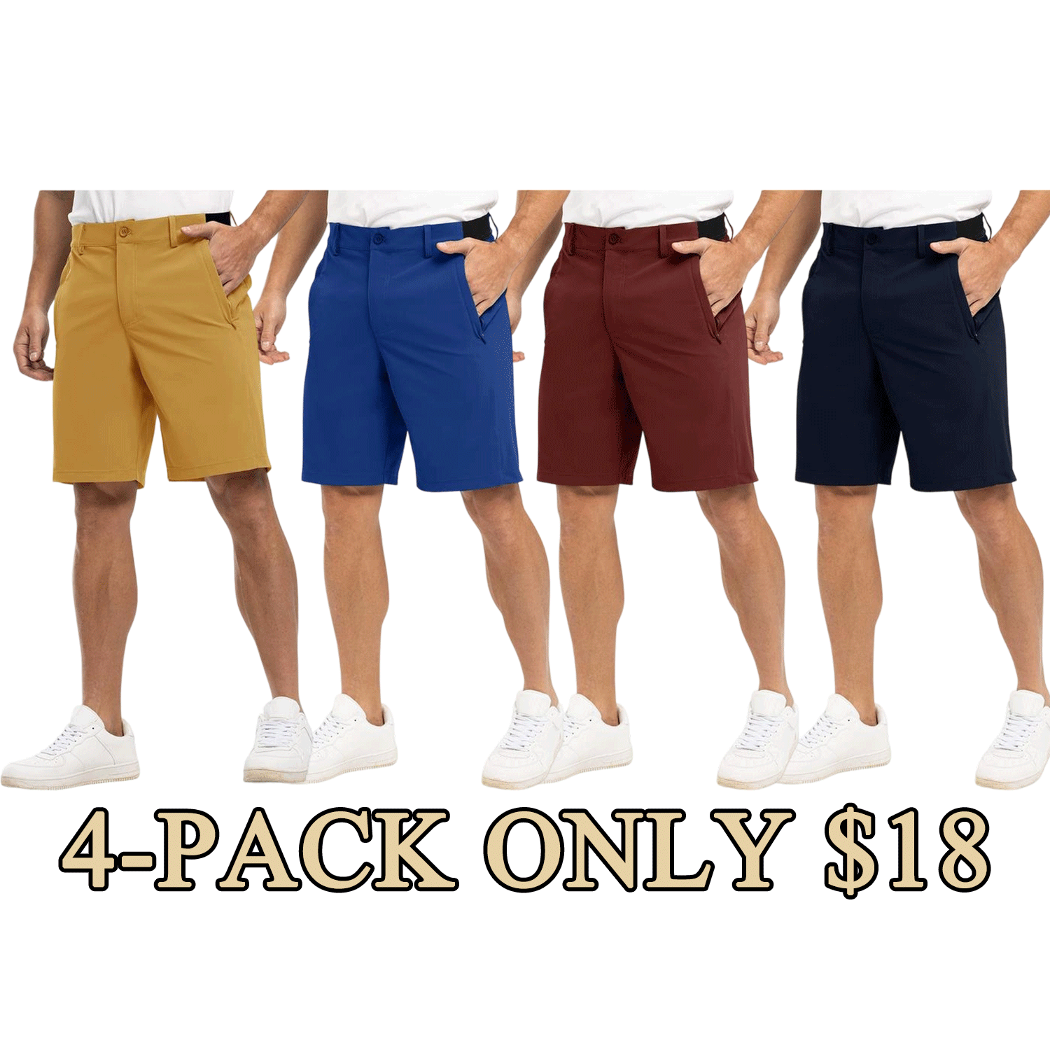 Men’s 9” Quick-Dry Stretch Golf & Work Shorts – Lightweight Casual Shorts with 3 Pockets