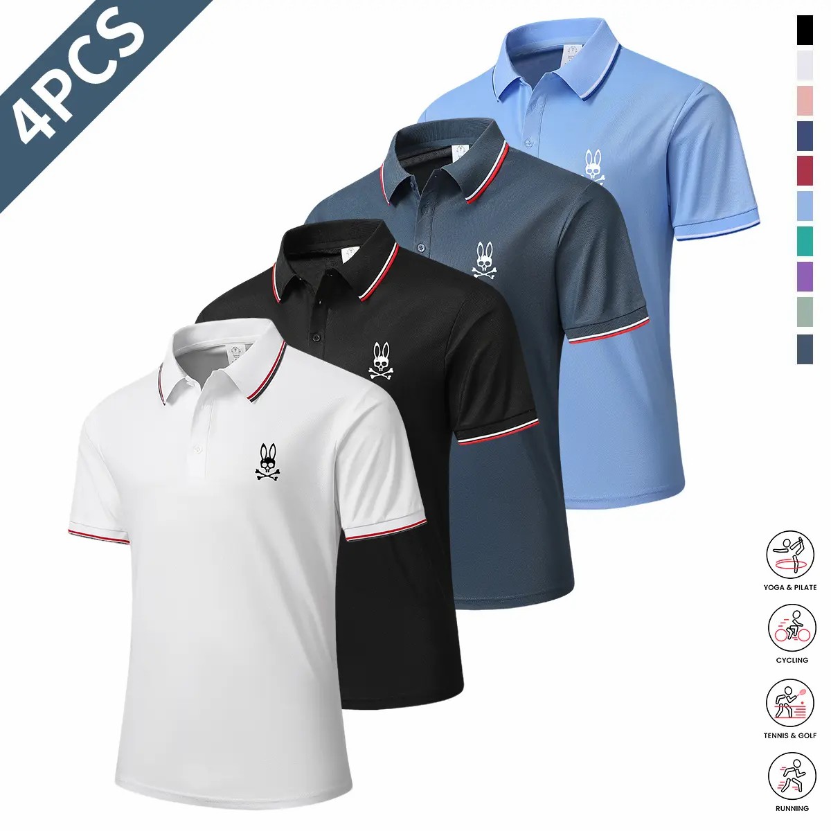 Premium Men’s 4-Pack Performance Polo Set - Breathable & Lightweight