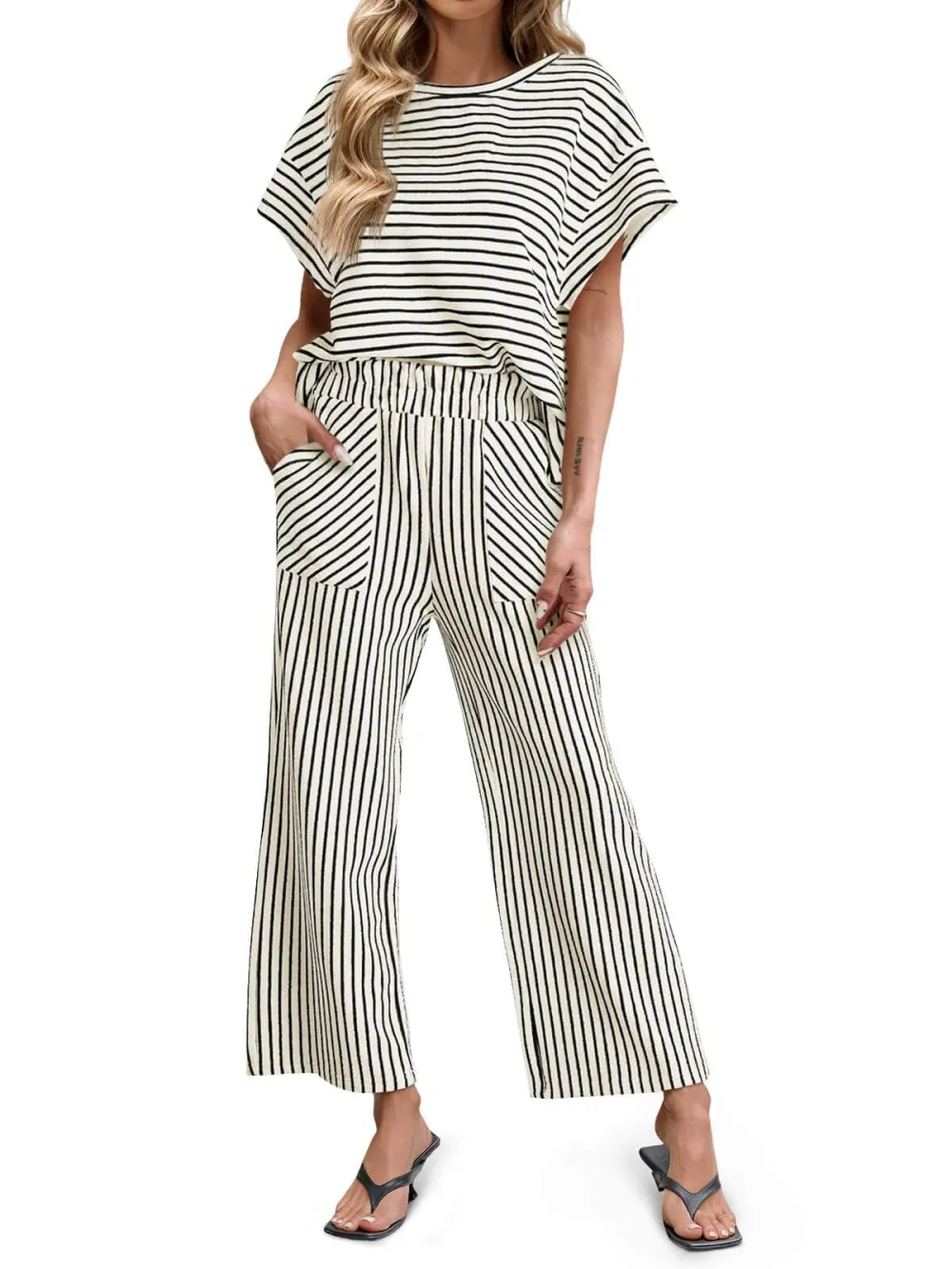 Women's Striped 2 Piece Lounge Set
