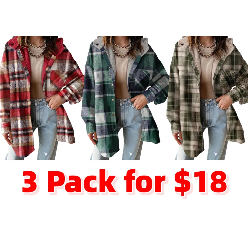 Women's Flannel Hooded Plaid 2025 Shacket