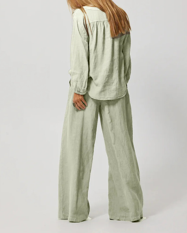 Casual Loose Cotton and Linen Shirt & Pants Two-Piece Set 4bb0