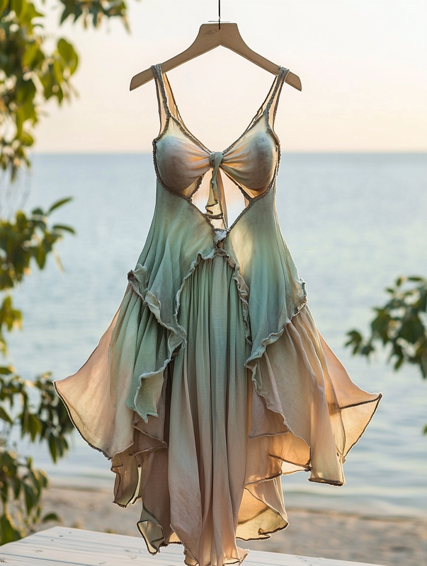 Asymmetrical dress with ruffles for vacation or daily wear 6ac2