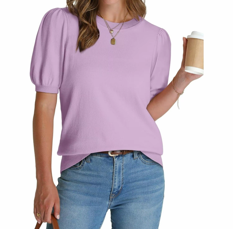 Women's Puff Sleeve Sweater – Trendy Spring/Summer Work Top