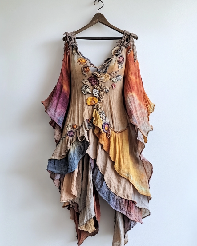 Handmade color block gradient rainbow ocean dress dead