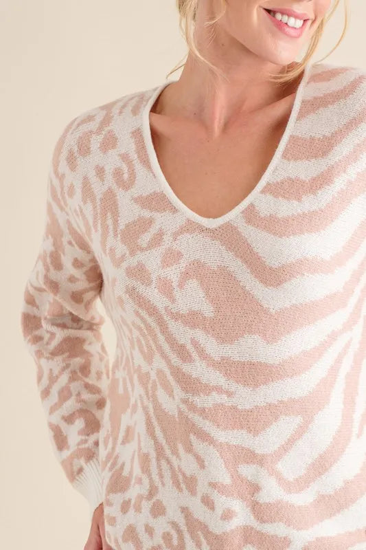 Leopard Zebra Combo Casual Sweater Top