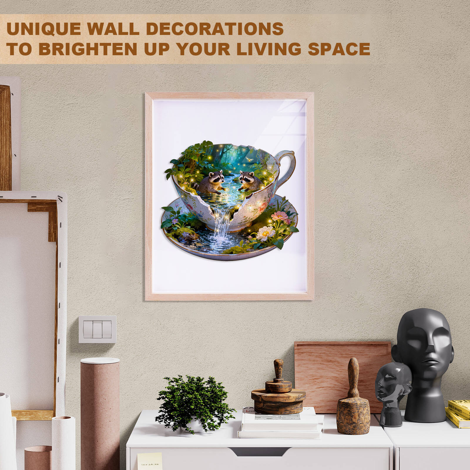 Raccoons Playing Wooden Jigsaw Puzzle