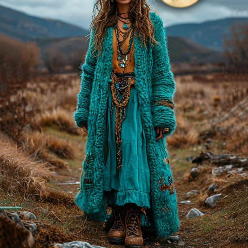 Women's Fairman Island Jacquard Retro Long Sleeve Print Cardigan ea78