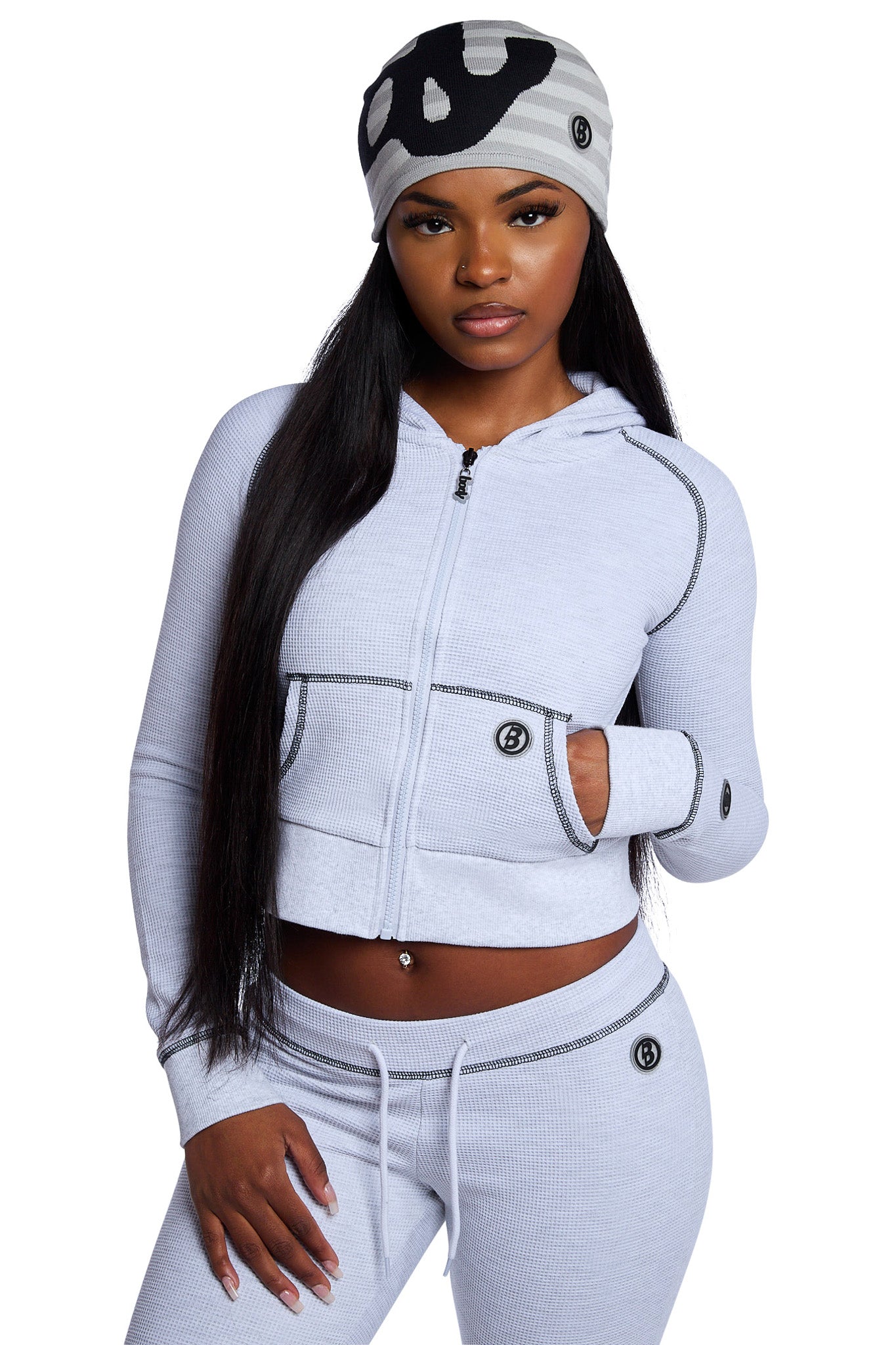 WAFFLE KNIT HOODIE (HEATHER GREY/BLACK)