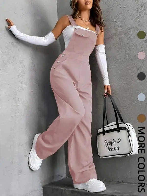 Women’s Solid Color Pocket Overalls