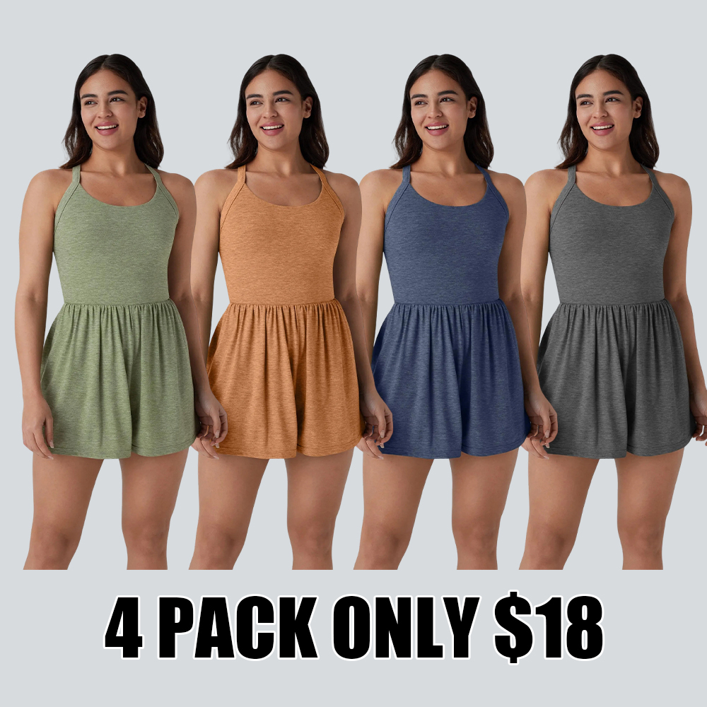 Women's Backless Twisted 2-in-1 Resort Romper with Side Pockets