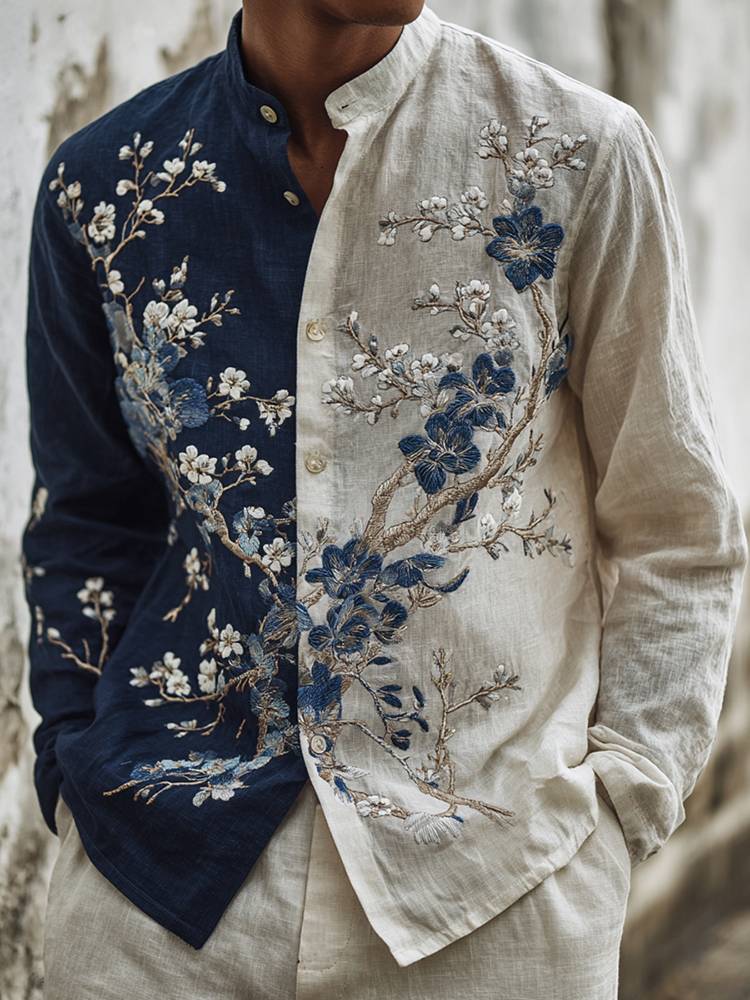 Men's Japanese-style Floral Art Casual Shirt