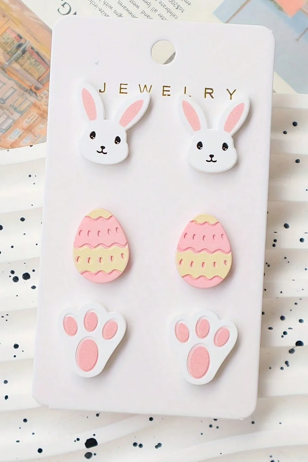 Pink Happy Easter Day Cute Earrings