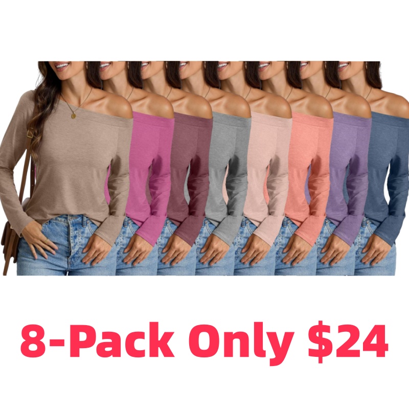 Womens Off Shoulder Tops Long Sleeve Shirts Sexy Tops Casual Loose Fit Tee Going Out Fashion Clothes 2026