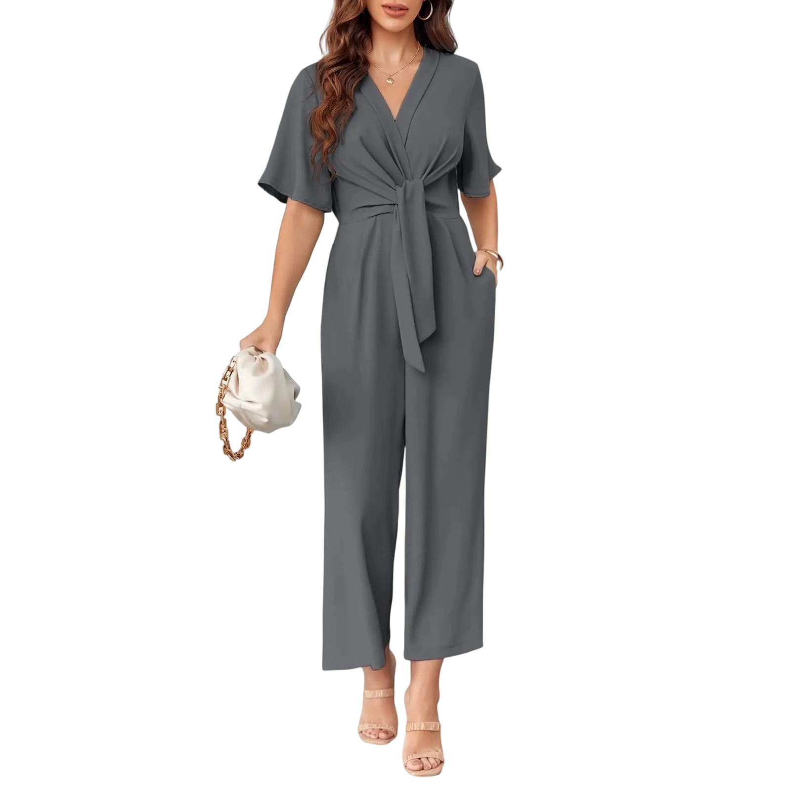 Women's Minimalist Wide-Leg Tie-Front Jumpsuit