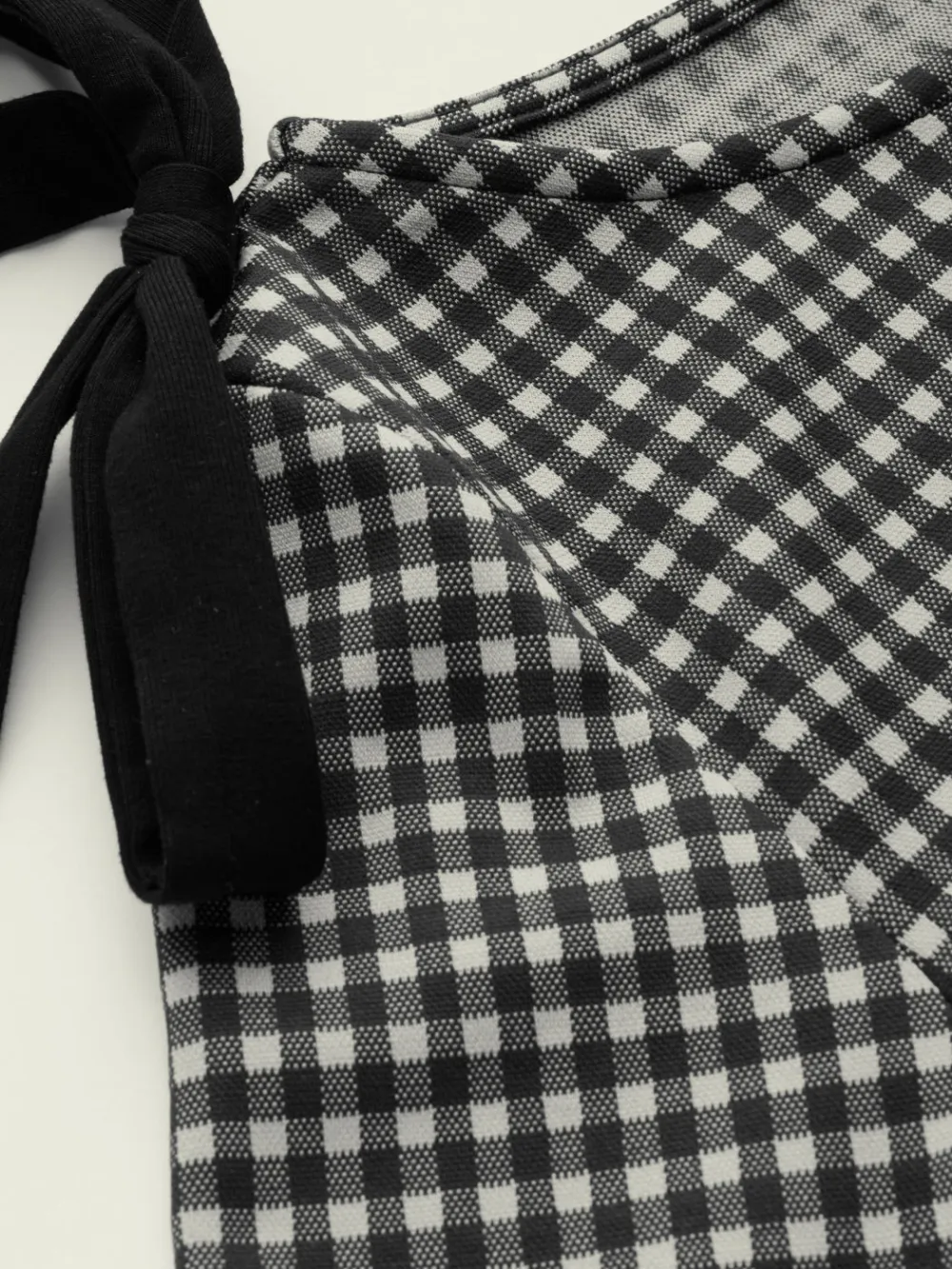 Boat Neck Gingham Bowknot Ruched Long Sleeve Top