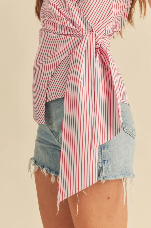 Side Knotted Surplice Striped Cami