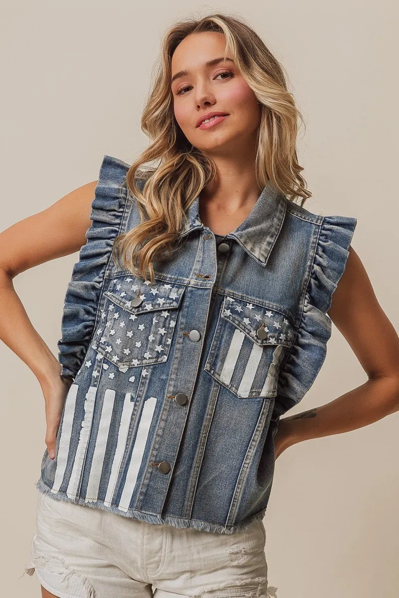 American Flag Washed Denim Jacket