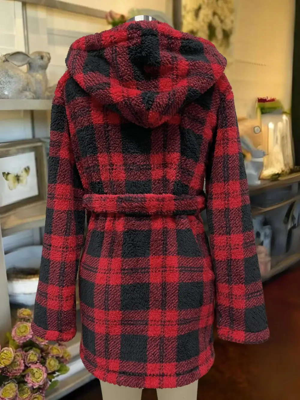 Plush Hooded Robe Plaid
