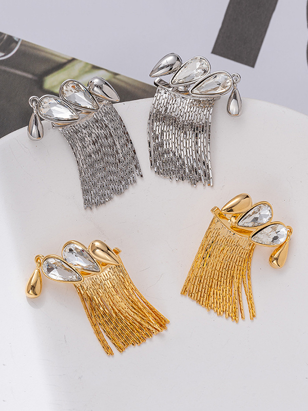 Detachable Geometric Rhine Stones Tasseled Normcore Drop Earrings