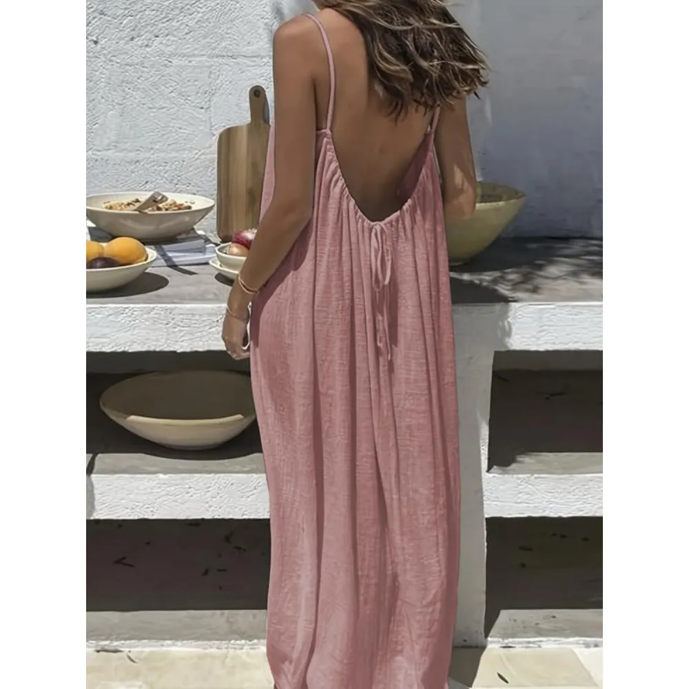 Women's Solid Color Backless Cami Dress