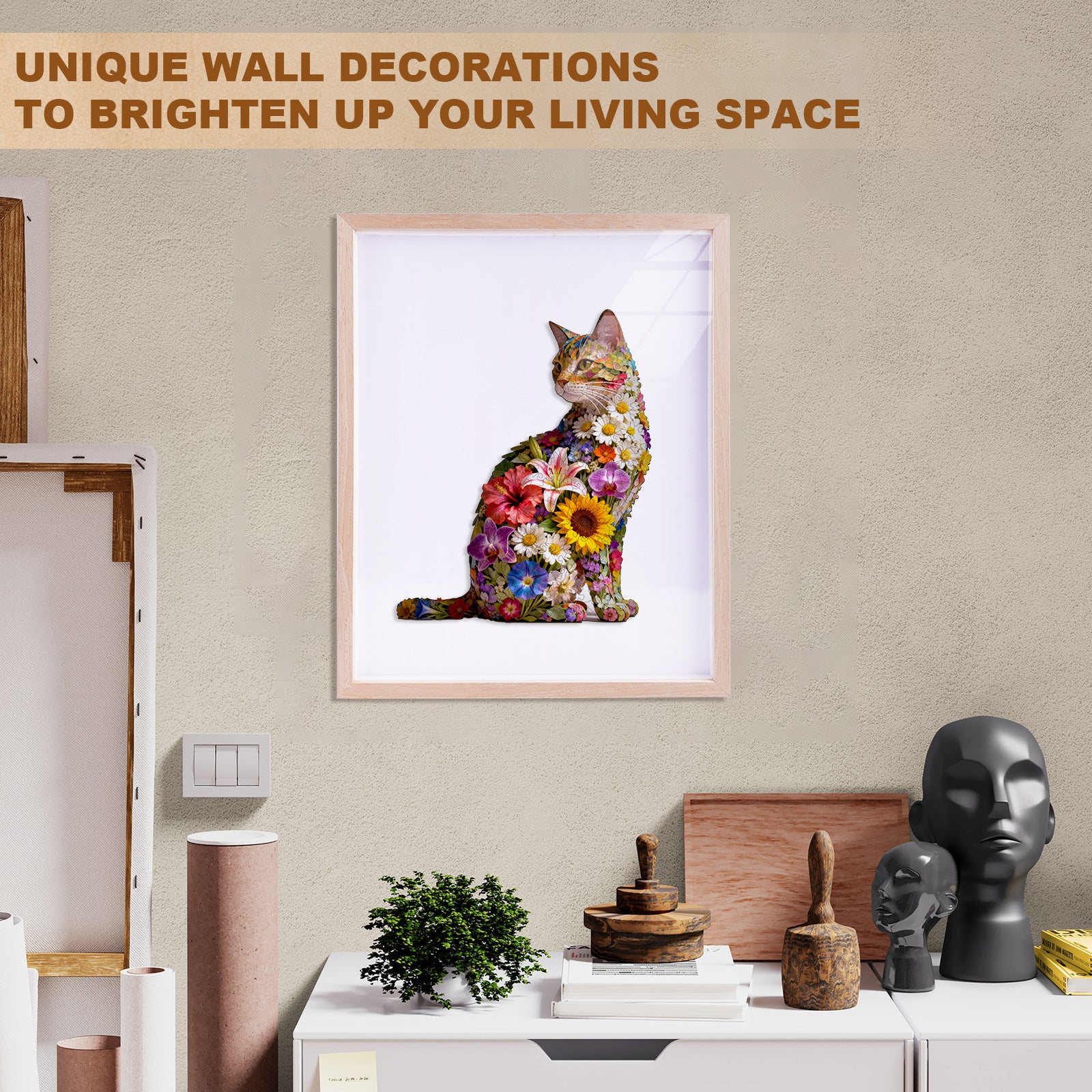 Floral cat Wooden Jigsaw Puzzle